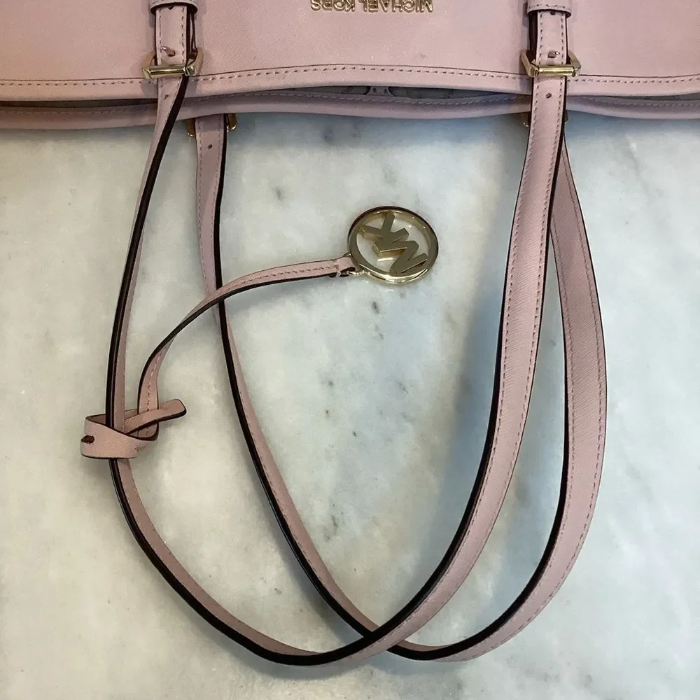 Michael Kors Purse Handbag Leather Jet Set Carry All Pink Tote Bag Pocketbook